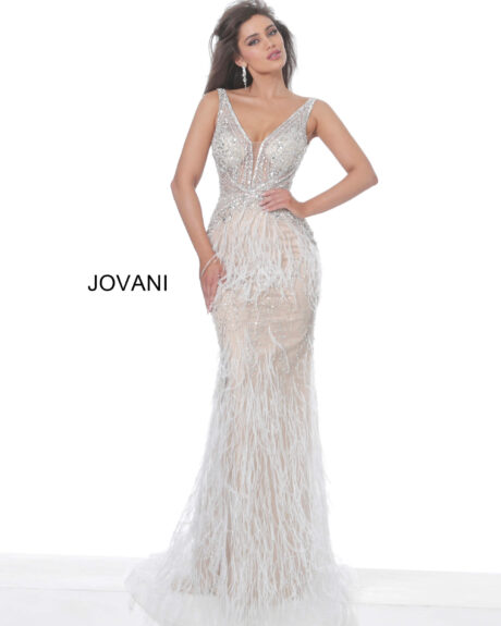 Jovani 03023 Off White Feather Informal Wedding Dress - Jovani