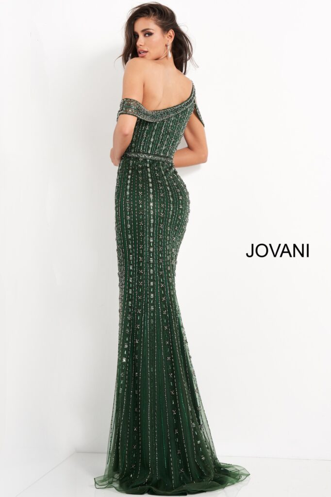 Jovani 03124 Emerald Beaded One Shoulder Evening Dress