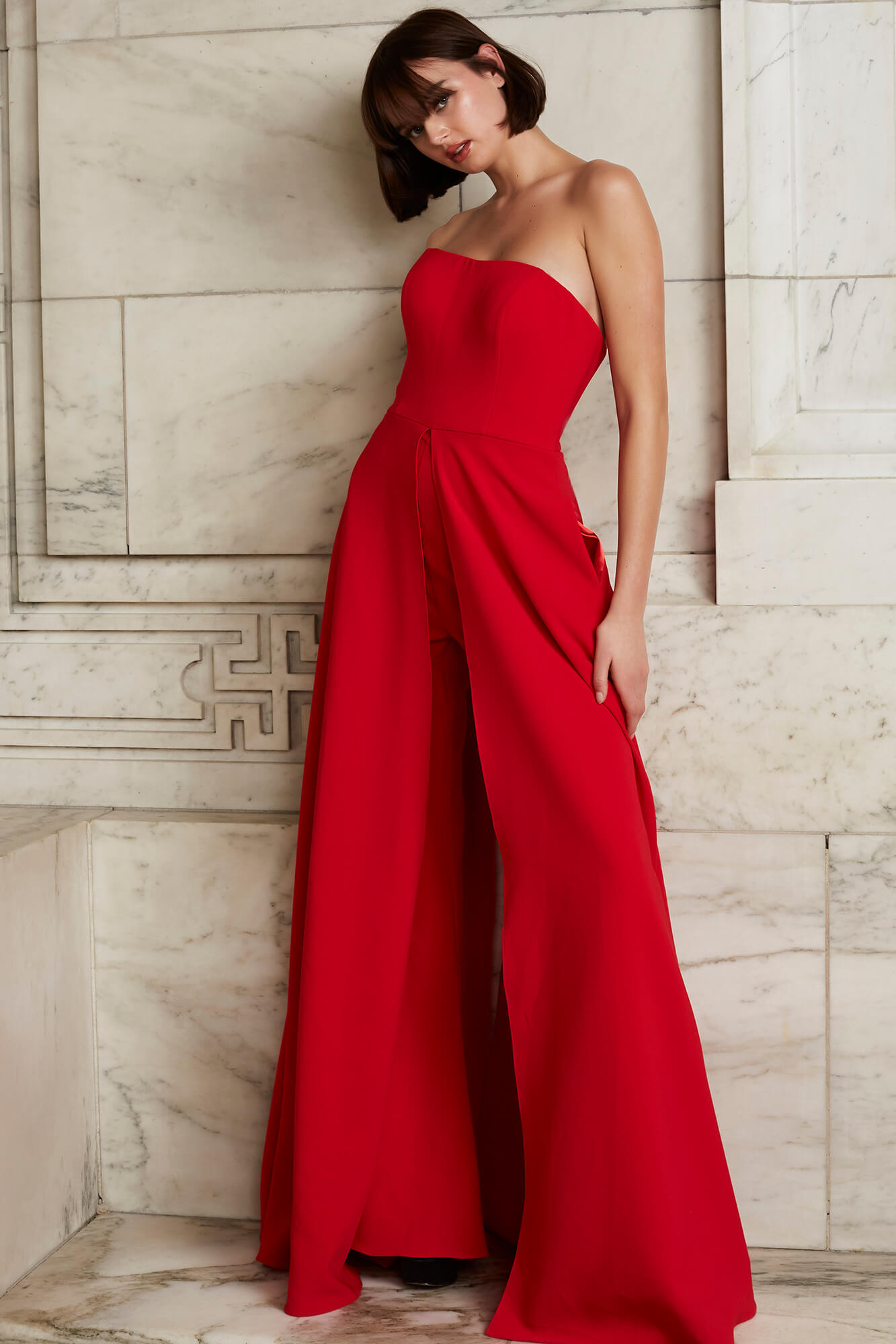 Jovani 03529 Red Strapless Ready to Wear Jumpsuit