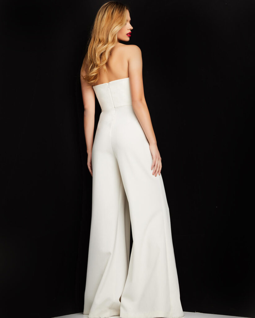 Jovani 03828 Ivory Strapless Wide Leg Evening Jumpsuit - Jovani