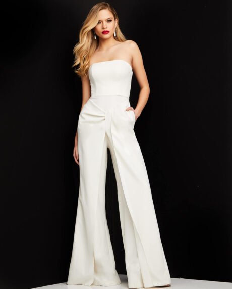 Jovani 03828 Ivory Strapless Wide Leg Evening Jumpsuit - Jovani