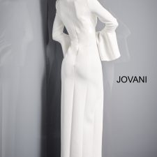 Jovani 04240 White High Slit Bell Sleeve Gown - Jovani