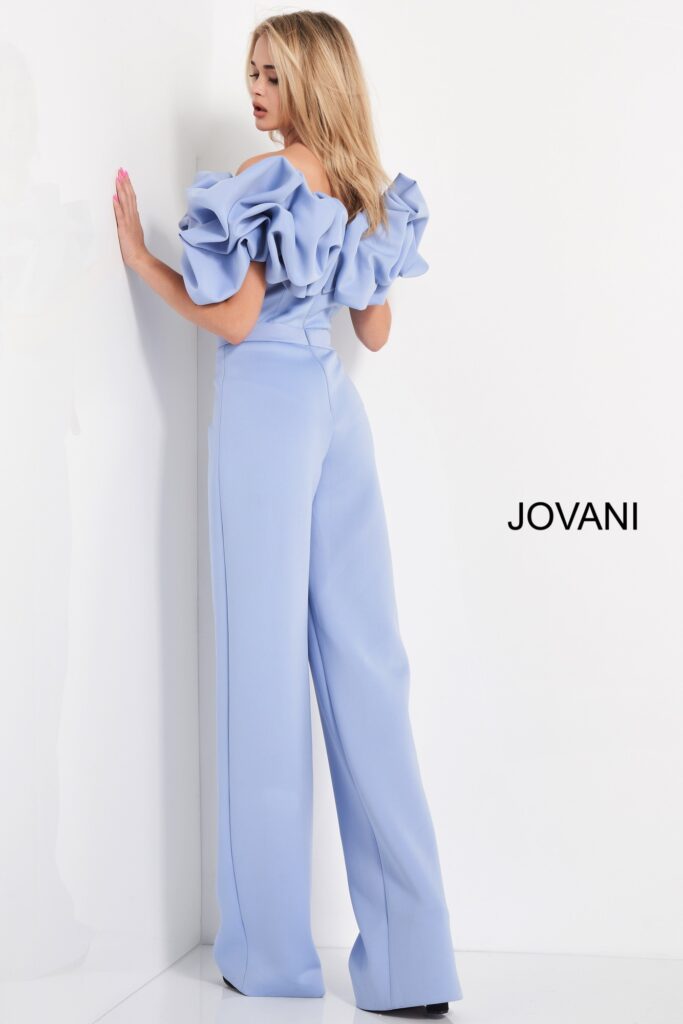 Jovani 04369 Light Blue Off the Shoulder Scuba Jumspuit