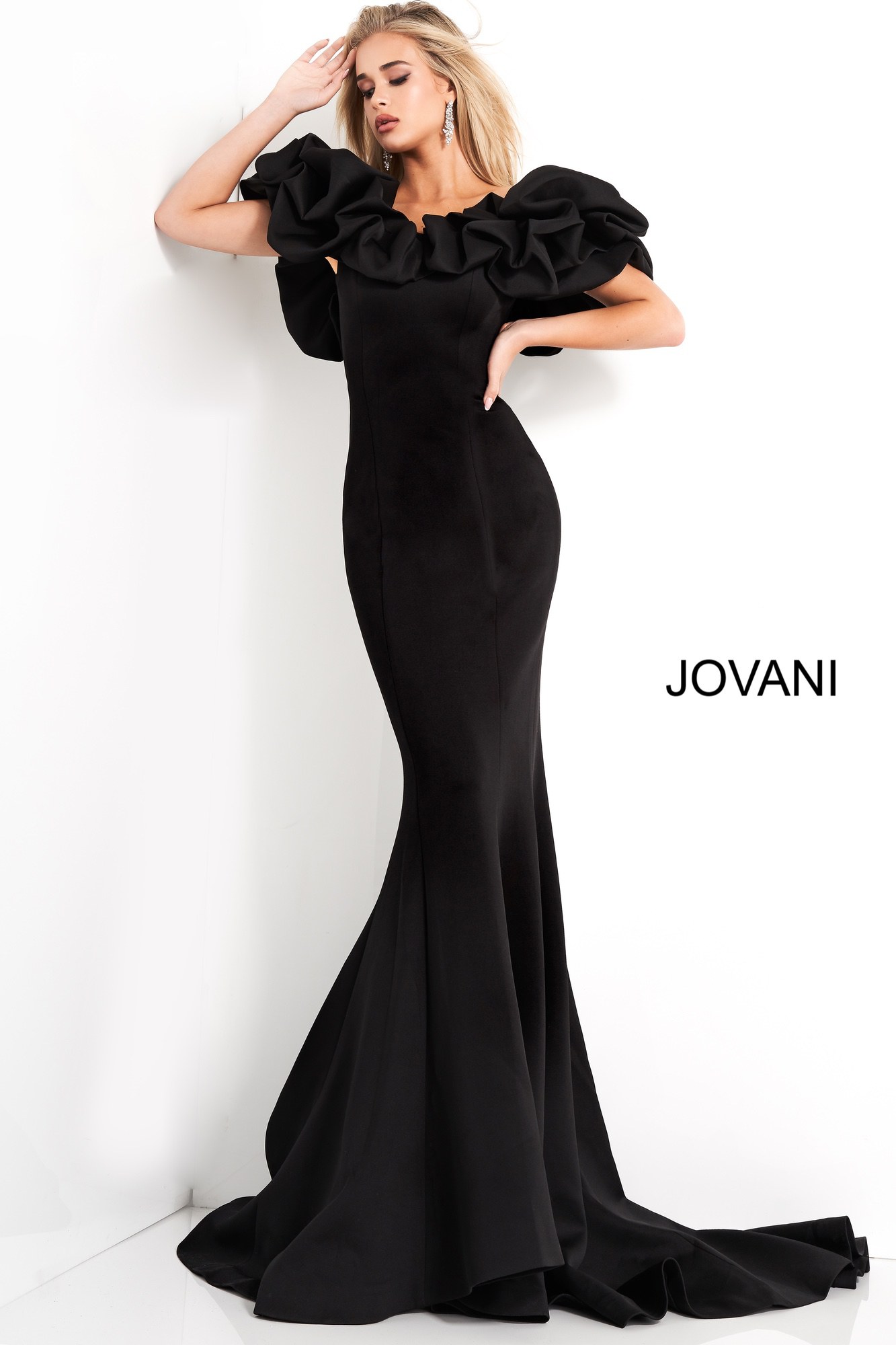 Jovani 04368 Black Off the Shoulder Scuba Evening Dress