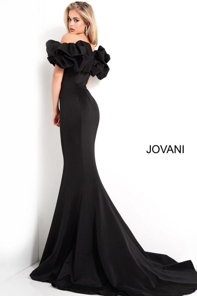 Jovani 04368 Black Off the Shoulder Scuba Evening Dress