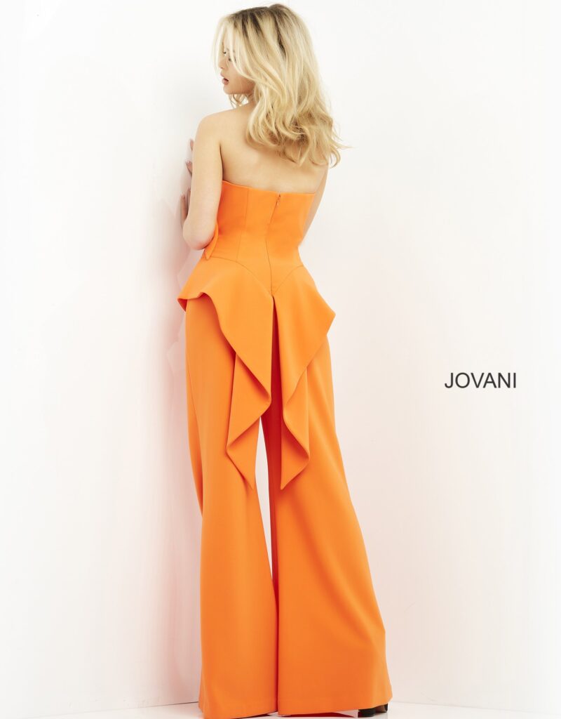 Jovani 04427 Orange Sweetheart Neck Contemporary Jumpsuit