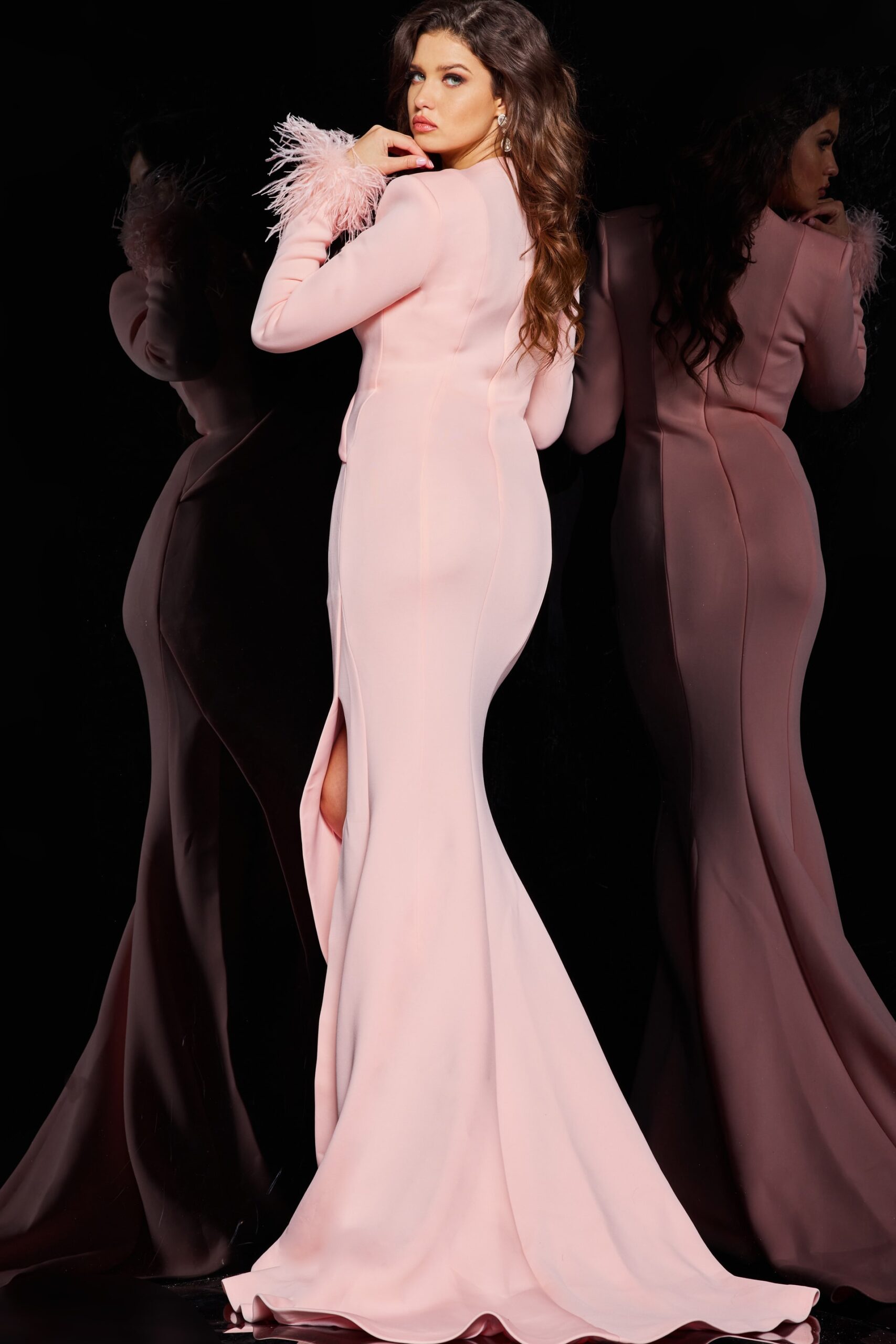 Blush Ruched Long Sleeve Gown 04501