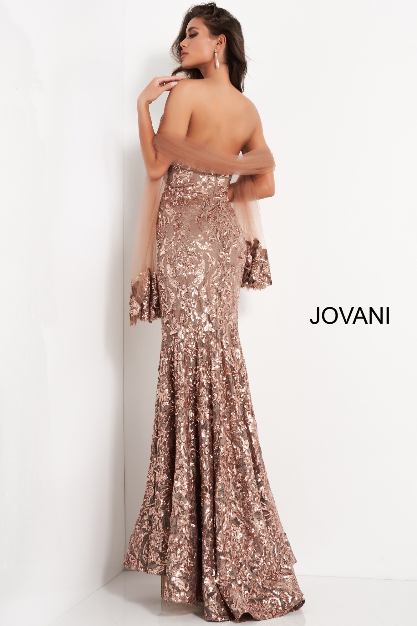 Jovani 05054 Copper Sequin Embellished Evening Dress