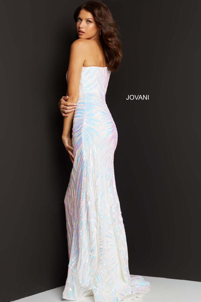 Model wearing Jovani 05664 One Shoulder Sequin Embellished Dress