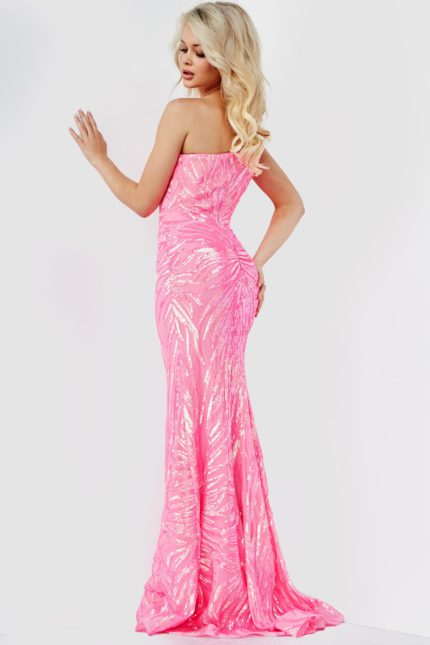 Model wearing Jovani 05664 One Shoulder Sequin Embellished Dress