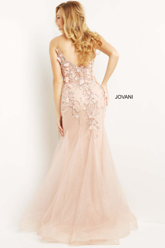 Blush Mermaid Floral Embellished Gown 05839