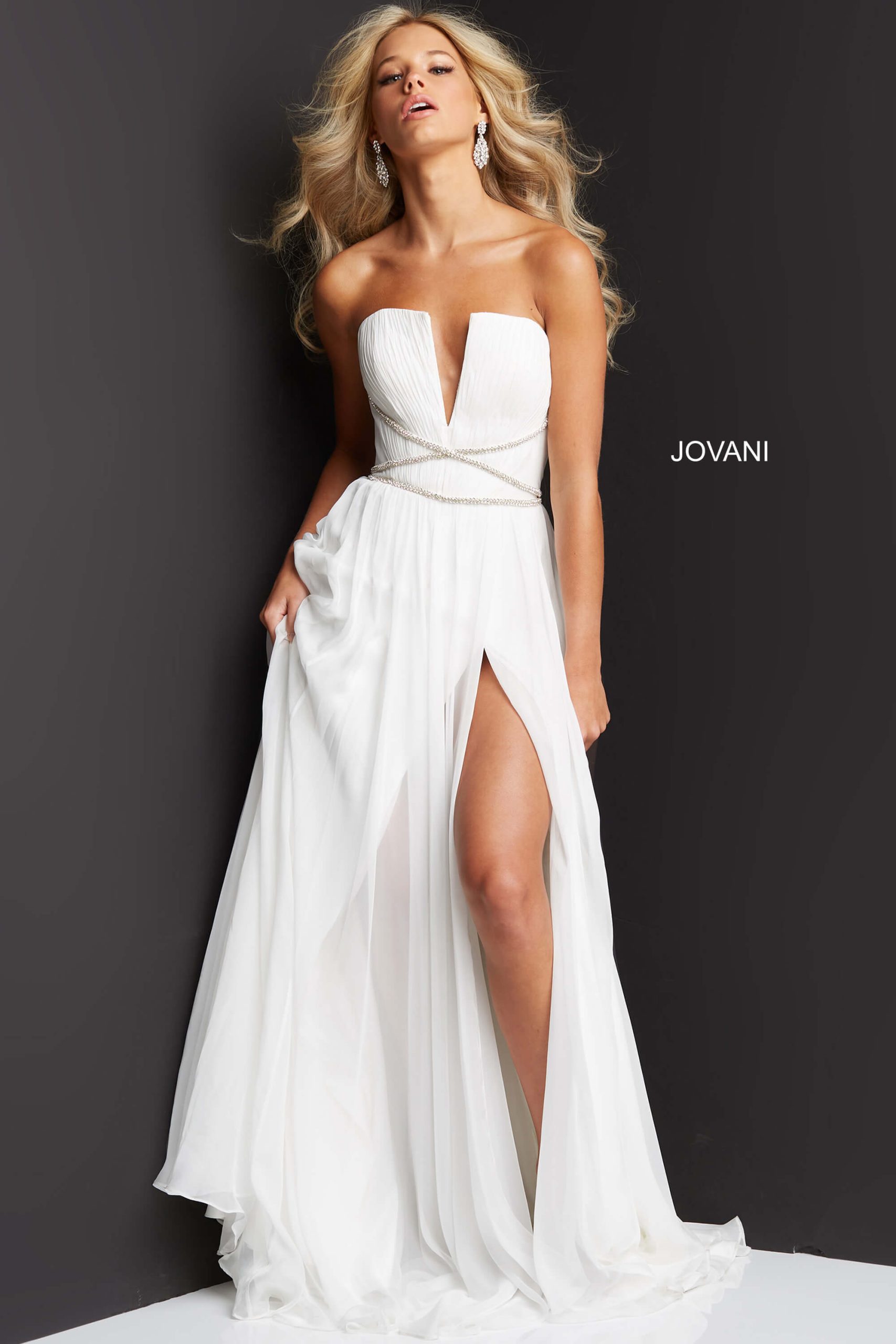 Jovani 05971 Gorgeous Off White Chiffon Strapless Prom Dress