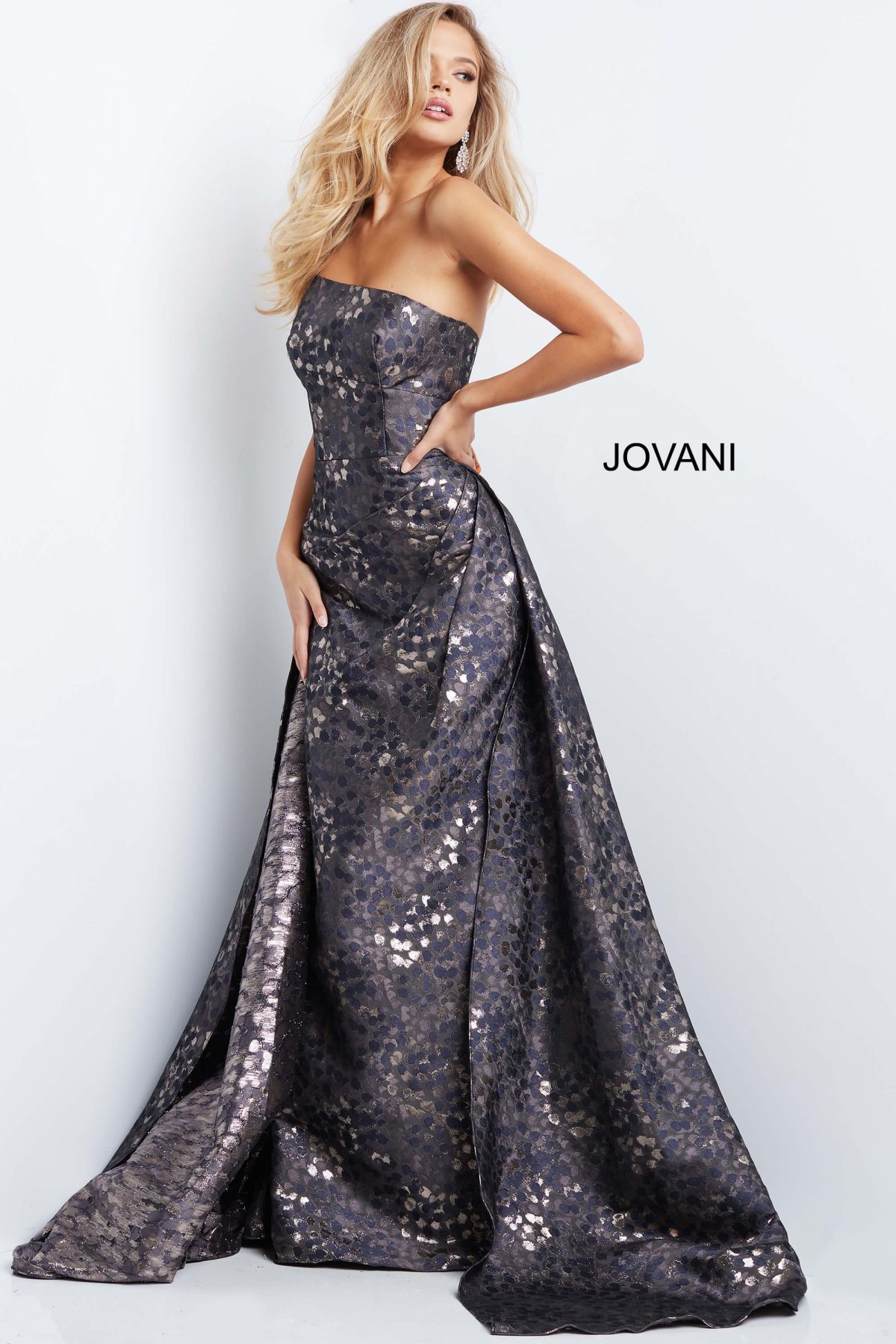 Jovani 06255 Grey Brown Strapless Fitted Evening Dress - Jovani