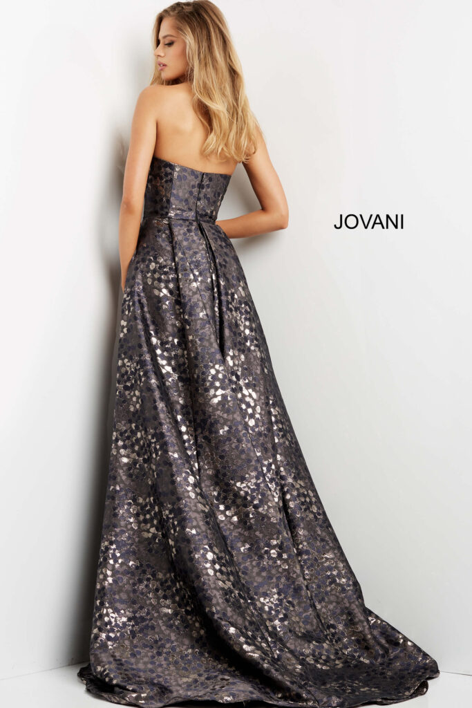 Jovani 06255 Grey Brown Strapless Fitted Evening Dress