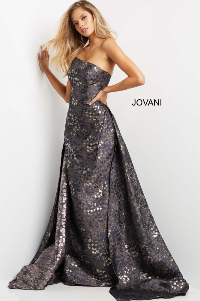 Jovani 06255 Grey Brown Strapless Fitted Evening Dress - Jovani