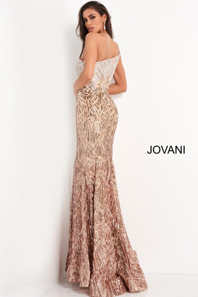 Jovani 06469 Silver Cafe Embellished One Shoulder Special Occasion Dress