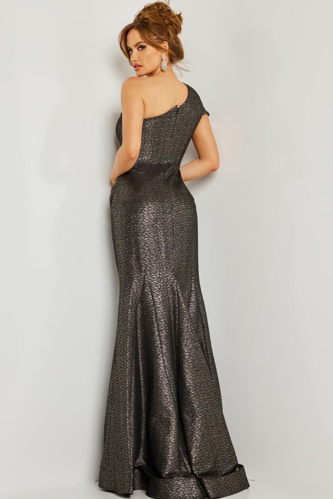 Metallic Ruched One Shoulder Dress 06751