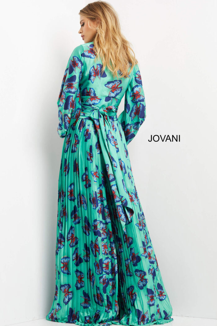 Model wearing Jovani 06844 Print Long Sleeve Contemporary Top