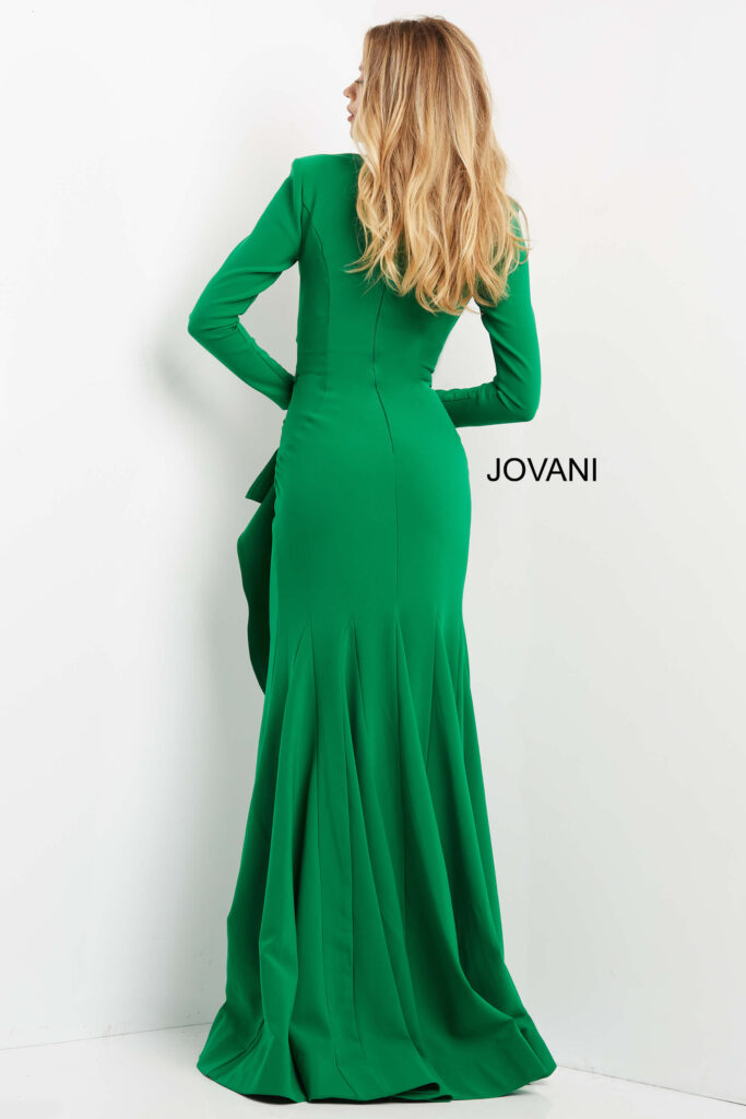 Jovani 06995 Emerald Long Sleeve V Neck Dress