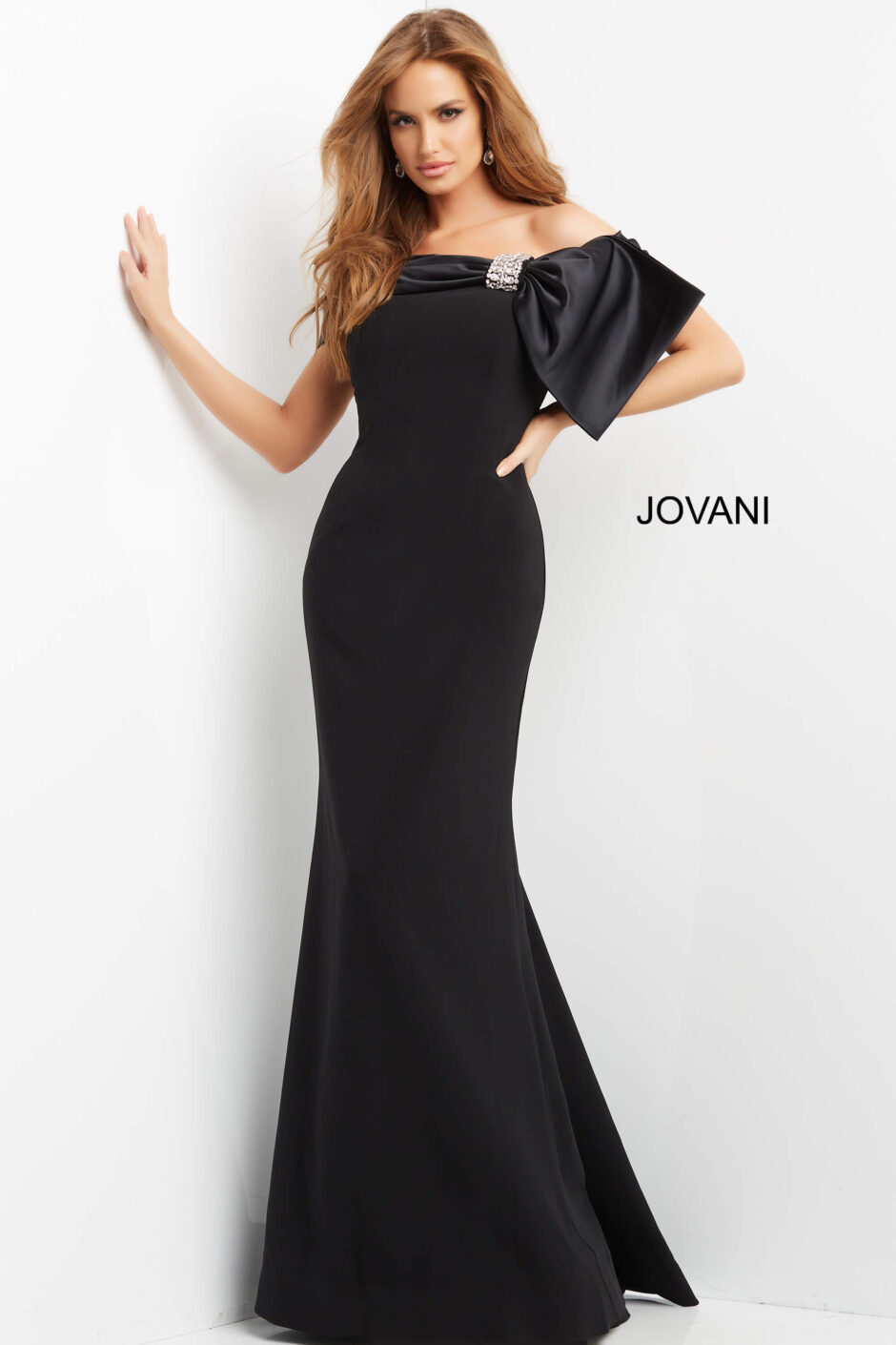 Jovani 07014 Black Off the Shoulder Long Evening Gown - Jovani