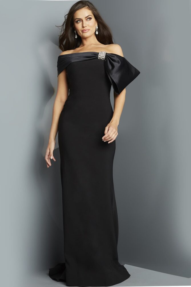 Jovani 07014 Black Fitted Off the Shoulder Evening Dress - Jovani