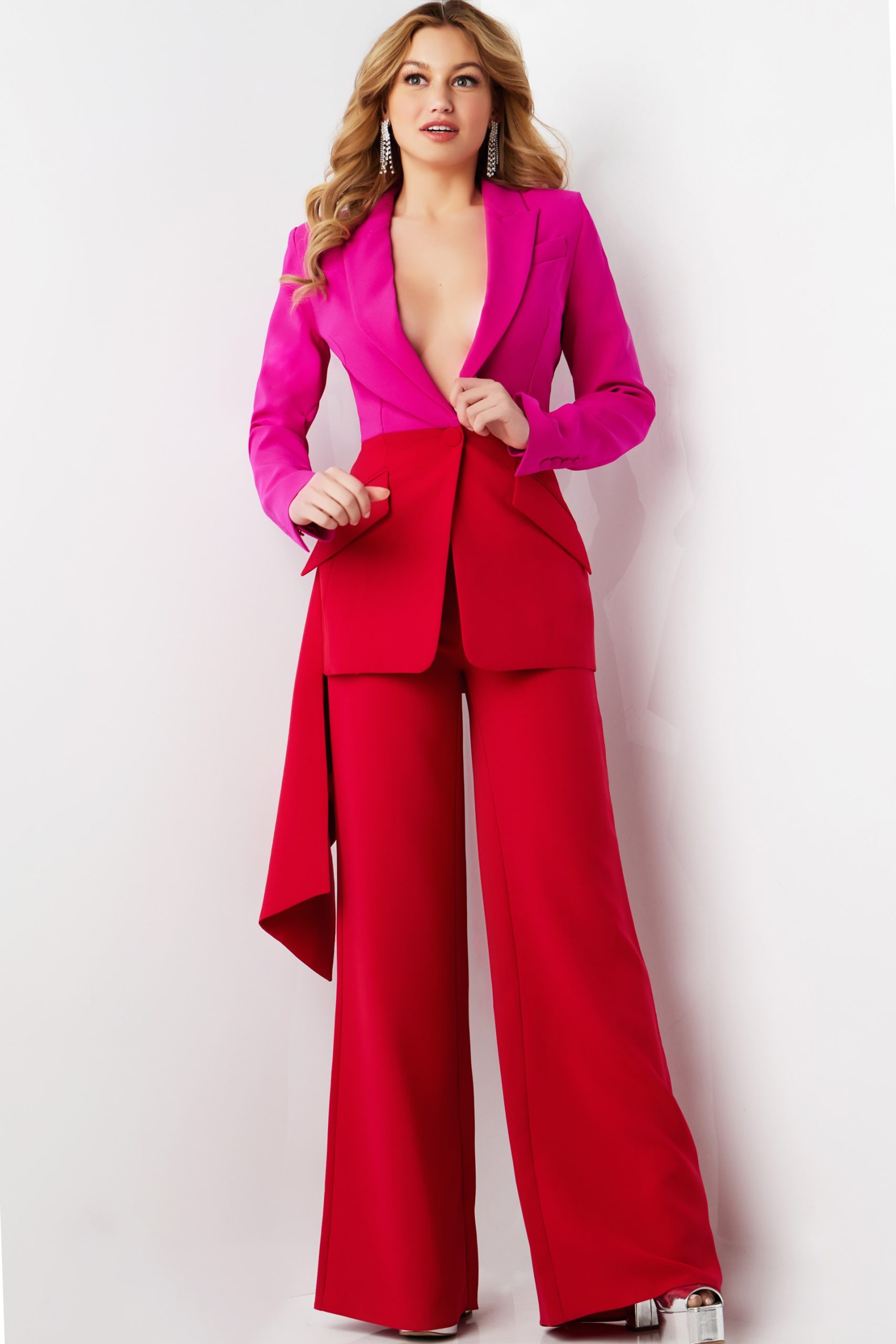 Fuchsia Red Two Piece Contemporary Suit 07093