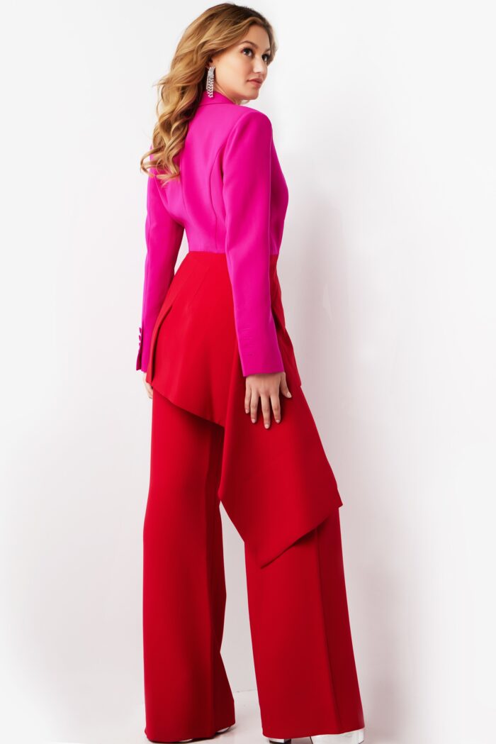 Model wearing Fuchsia Red Two Piece Contemporary Suit 07093