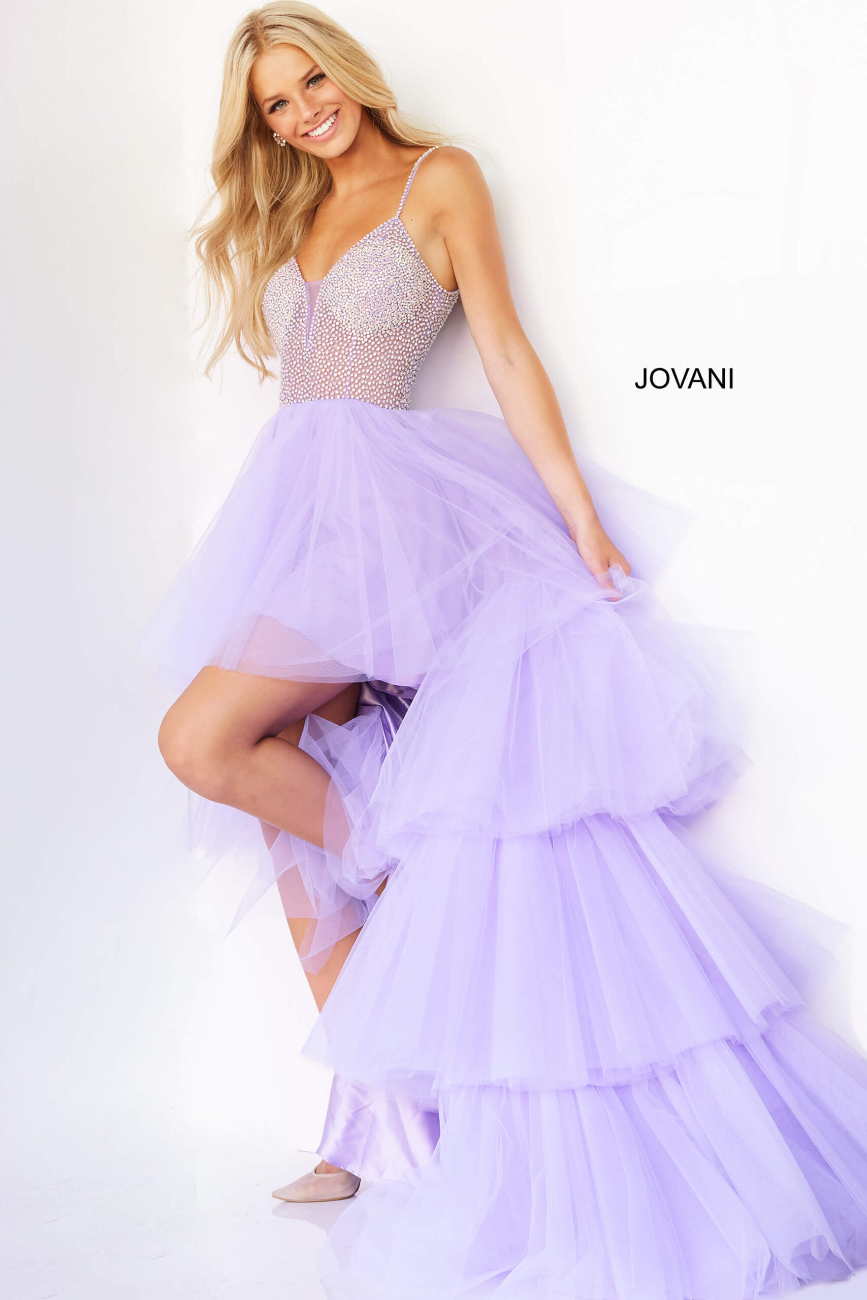 Jovani 07231 Lilac High Low Embellished Bodice Party Gown