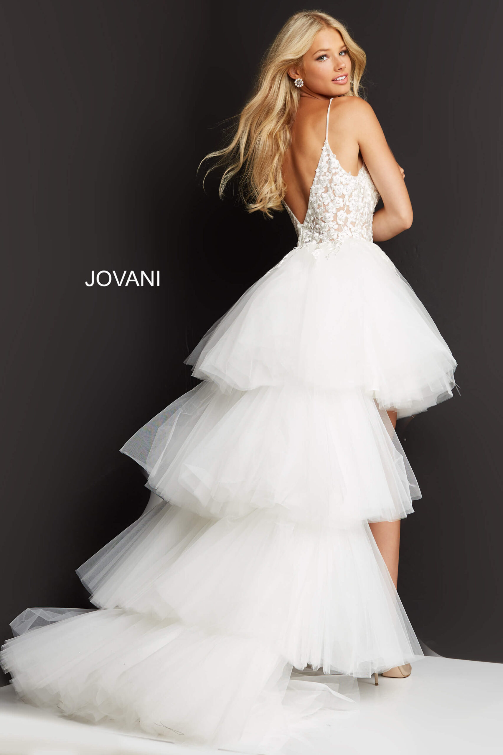 Jovani 07263 Spaghetti Strap High Low Party Gown