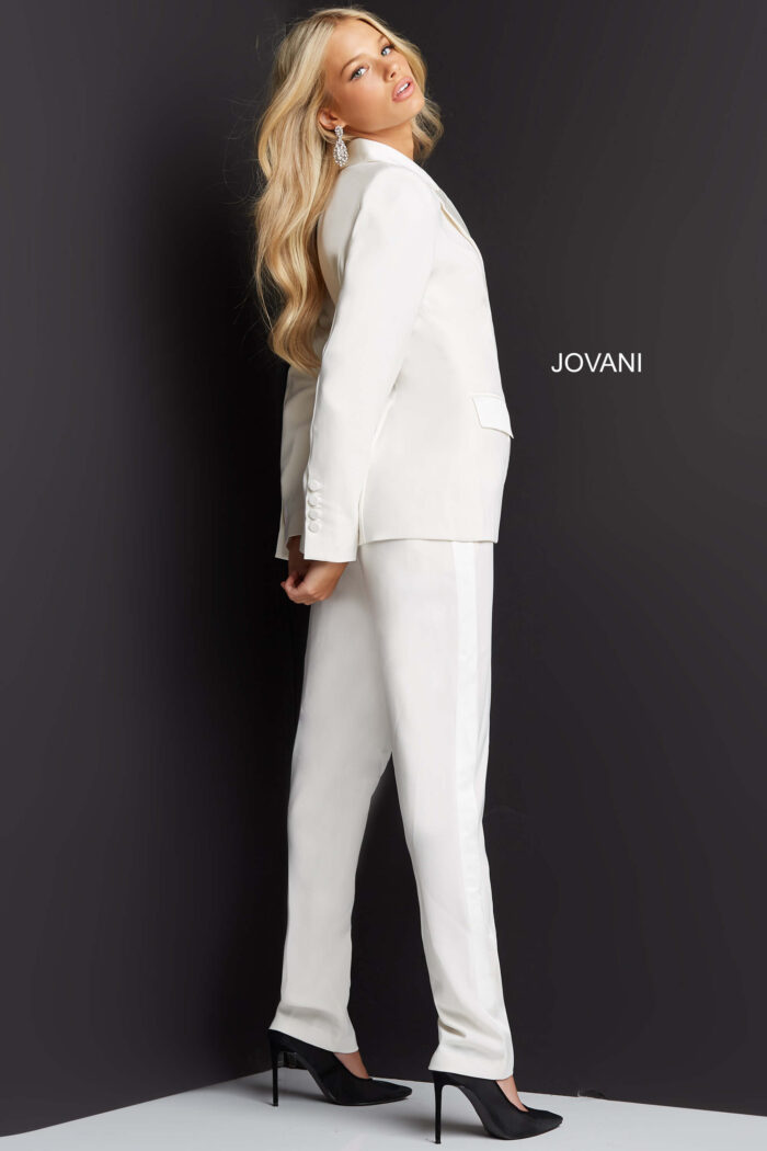 Model wearing Jovani 07293 Black High Waist Pants Two Piece Pant Suit