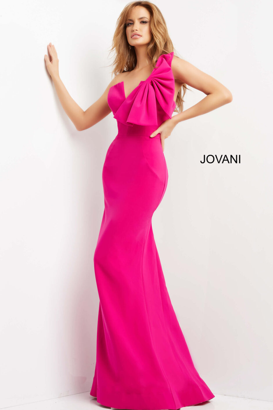 Jovani 07306 Fuchsia One Shoulder Form Fitting Evening Dress - Jovani