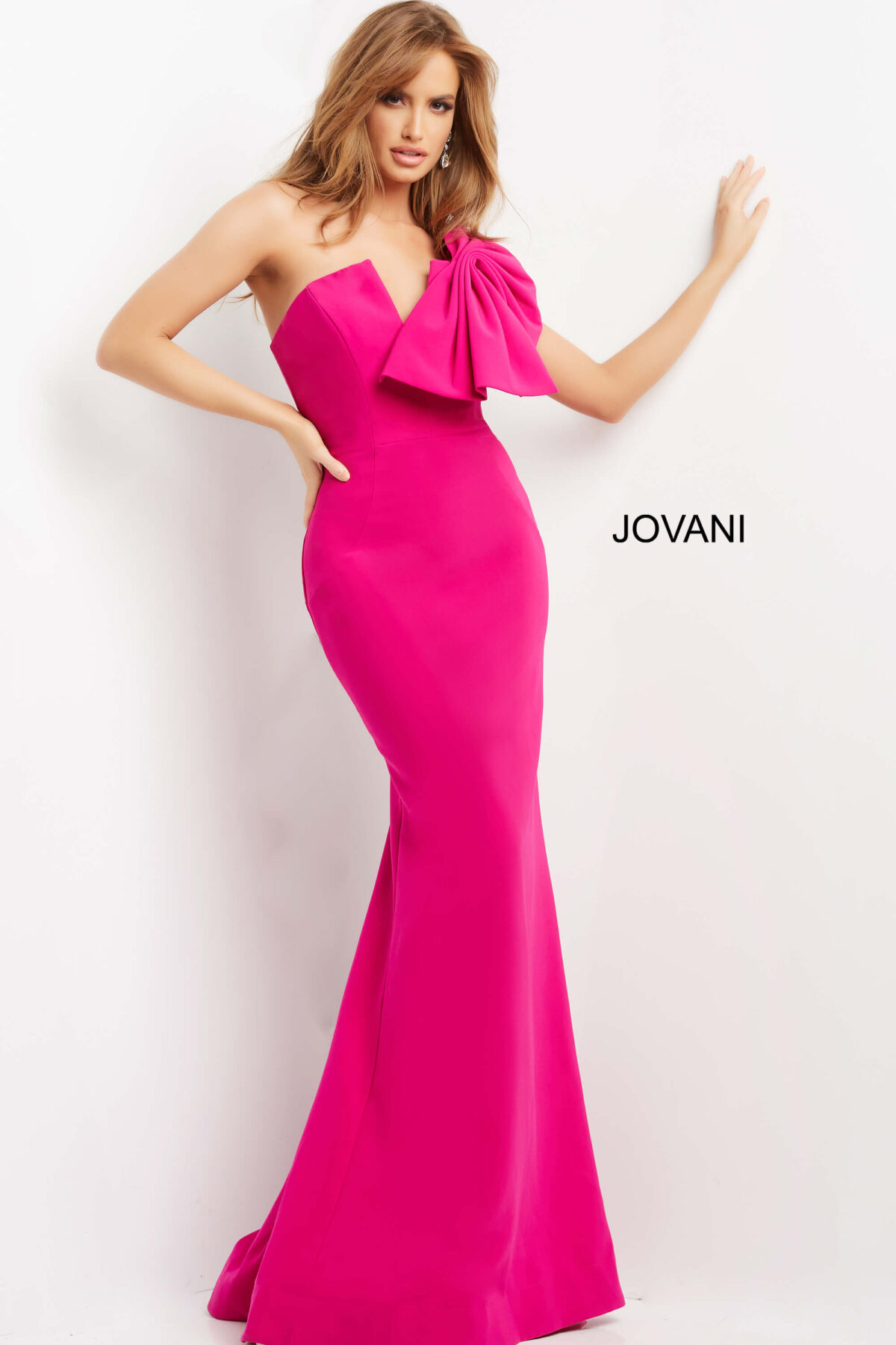 Jovani 07306 Fuchsia One Shoulder Form Fitting Evening Dress - Jovani