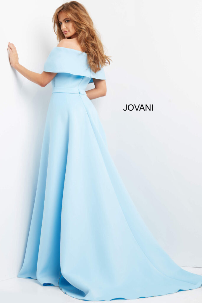 Jovani 07443 Light Blue Off the Shoulder Ruched Bodice Dress