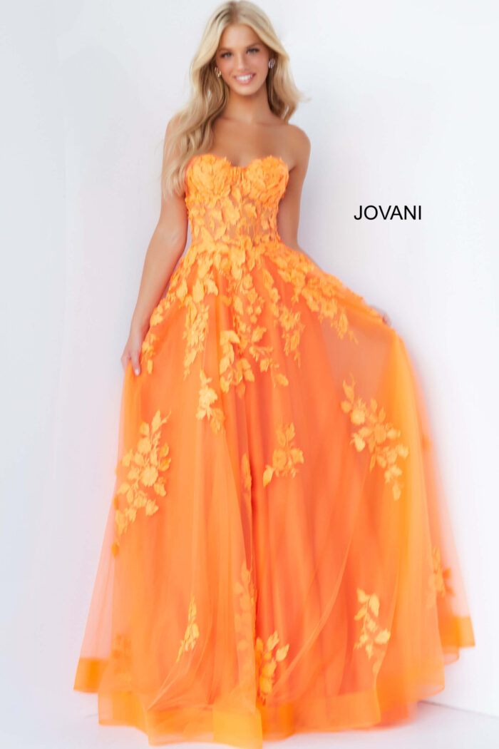Model wearing Jovani 07901 Red Strapless Sweetheart Prom Gown