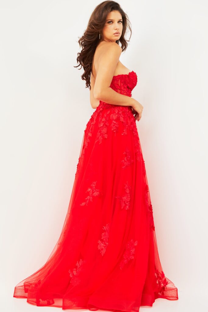 Jovani 07901 Red Strapless Sweetheart Gown