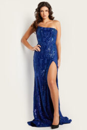 Jovani 07913 Royal Sequin High Slit Gown - Jovani