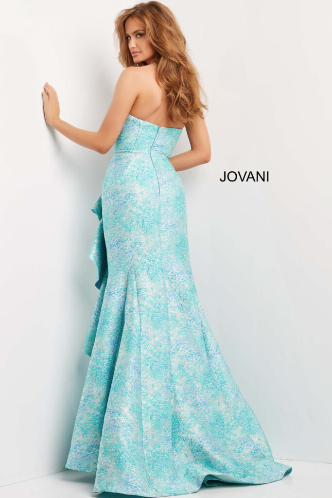 Jovani 08093 Blue Multi Ruffle Skirt Wrap Evening Gown