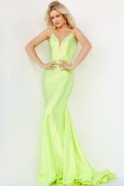 Jovani 08157 Green Fully Embellished Open Back Dress - Jovani