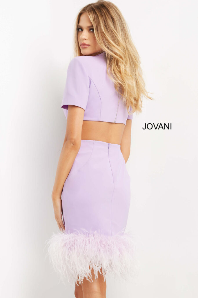 Jovani 08253 Lilac Short Sleeve High Neck Cocktail Dress