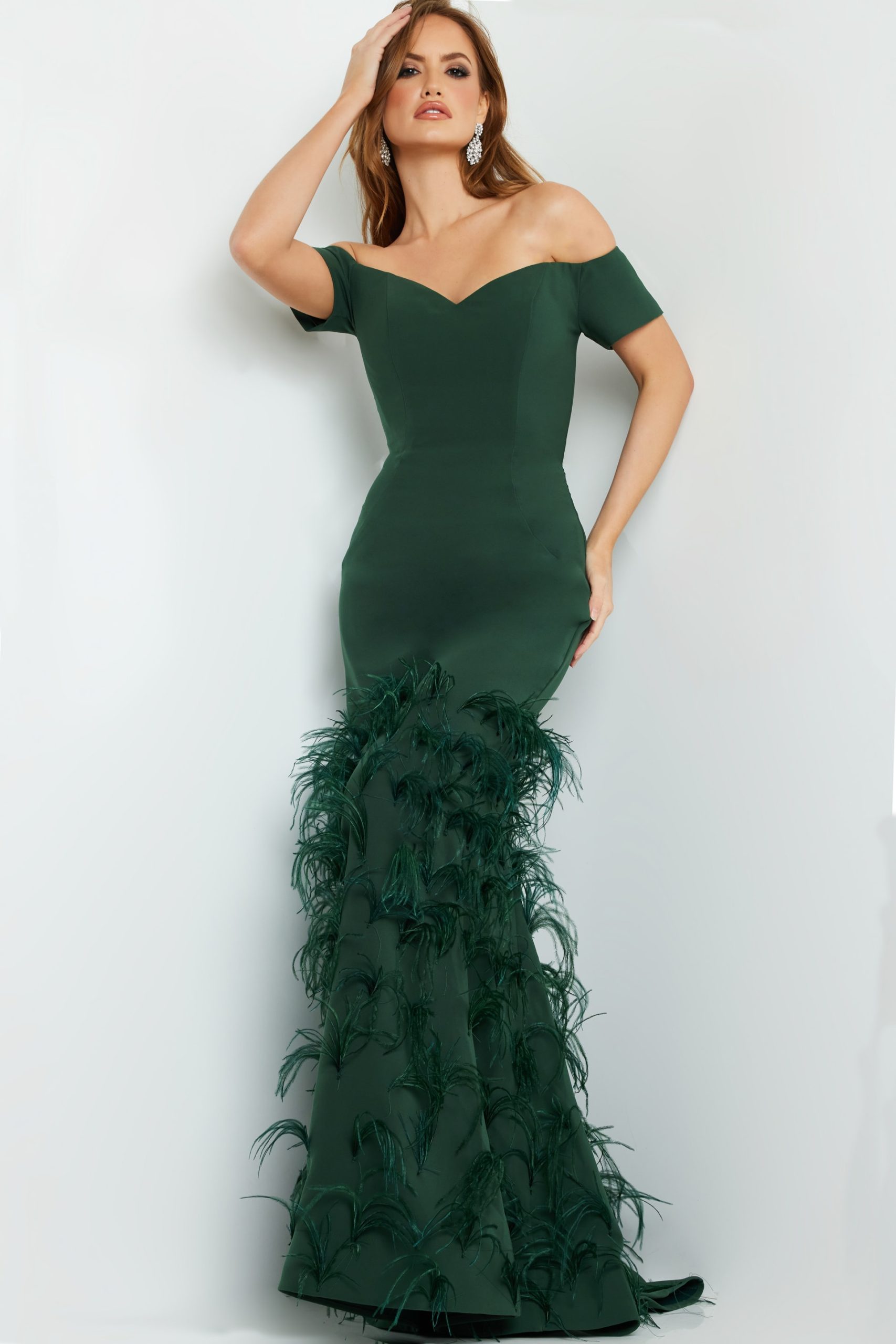 Green off the Shoulder Fitted Gown 08384