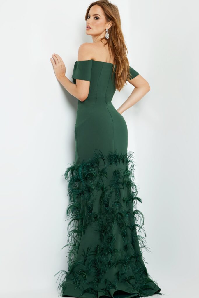 Black Mermaid Dress with Feathers on Skirt 08384