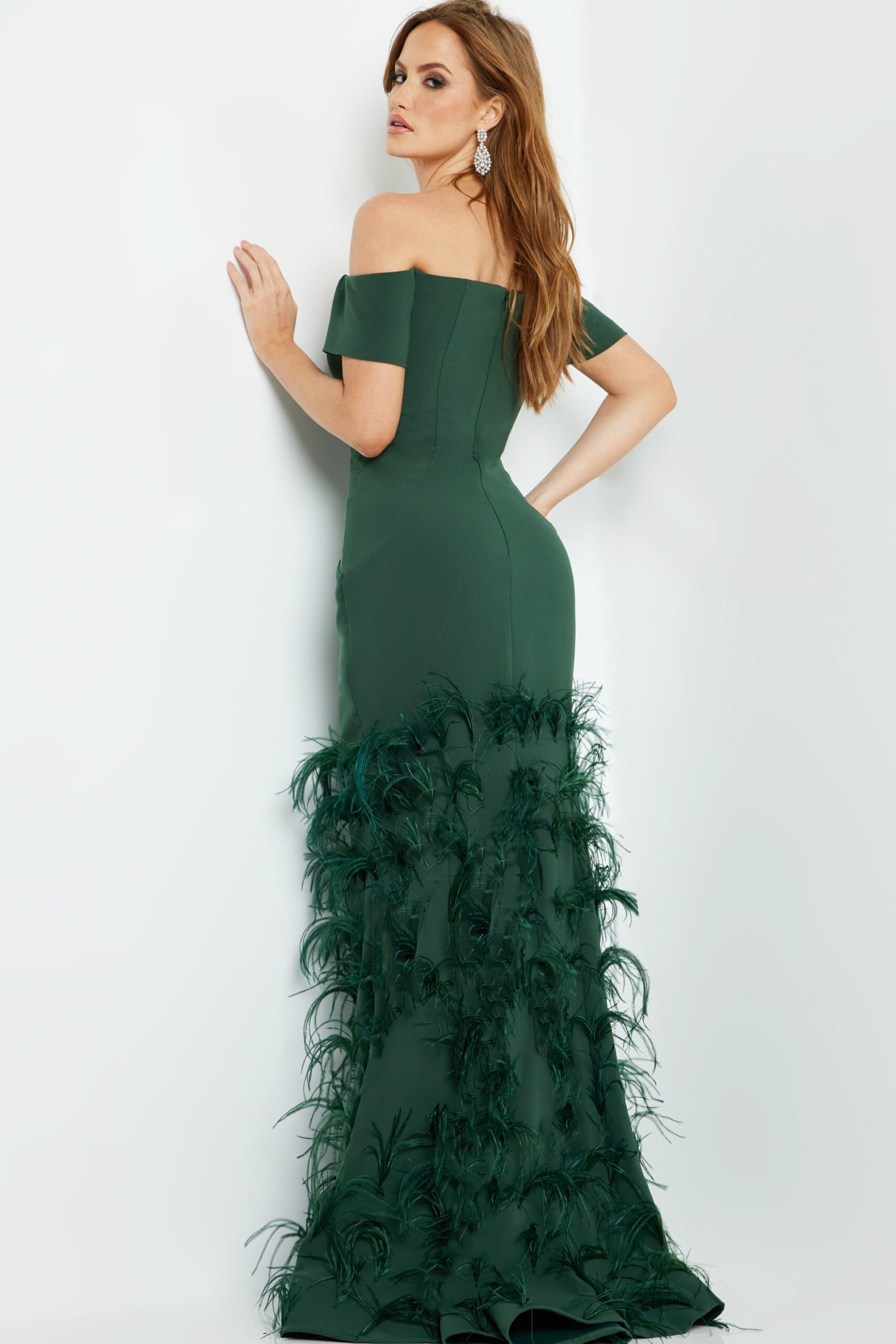 Green off the Shoulder Fitted Gown 08384
