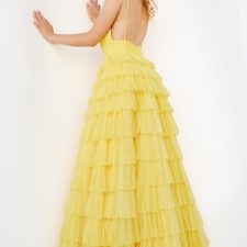 Jovani 08480 Yellow Tulle Tiered Skirt Maxi Dress Jovani