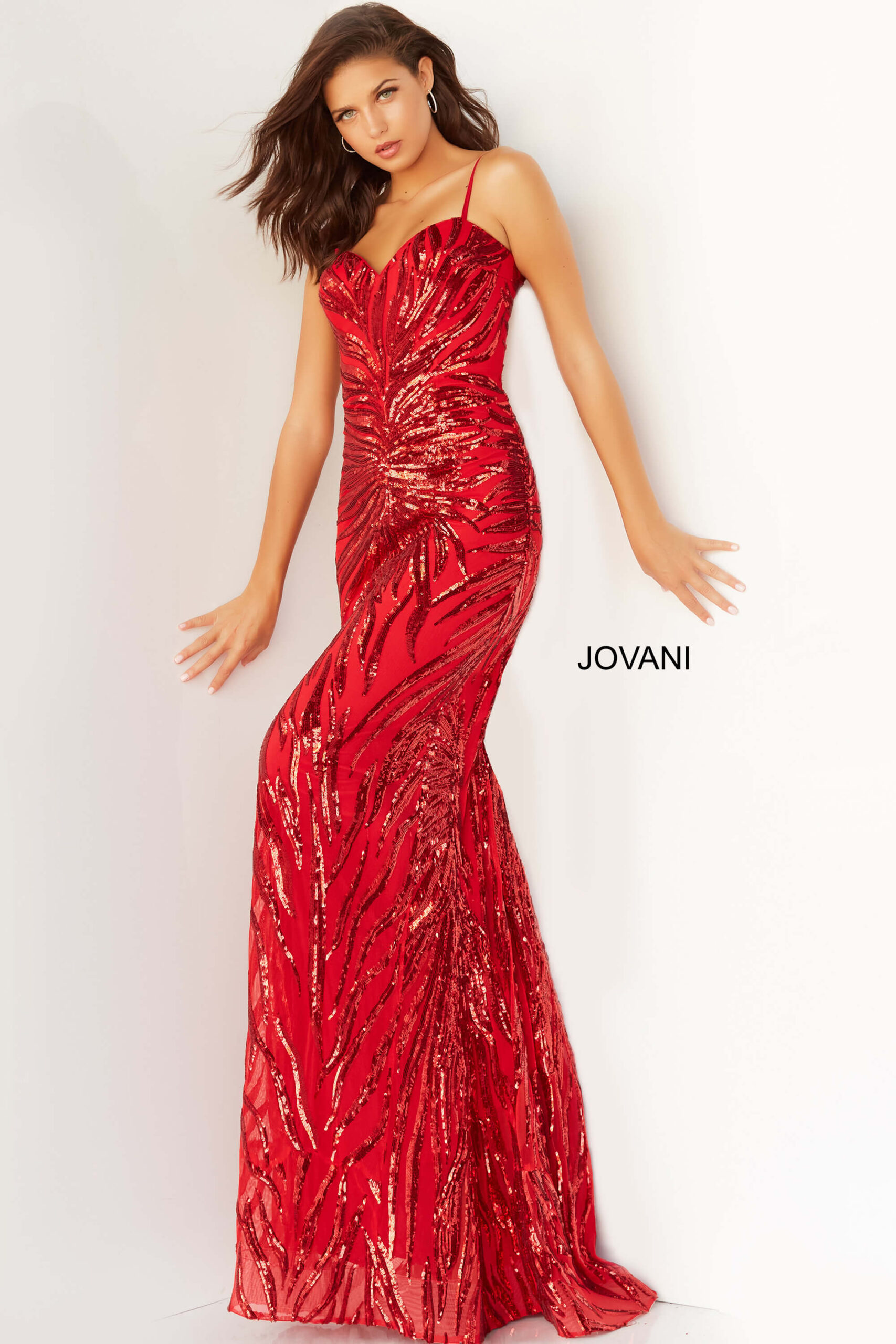 Jovani 08481 Red Embellished Tie Back Dress
