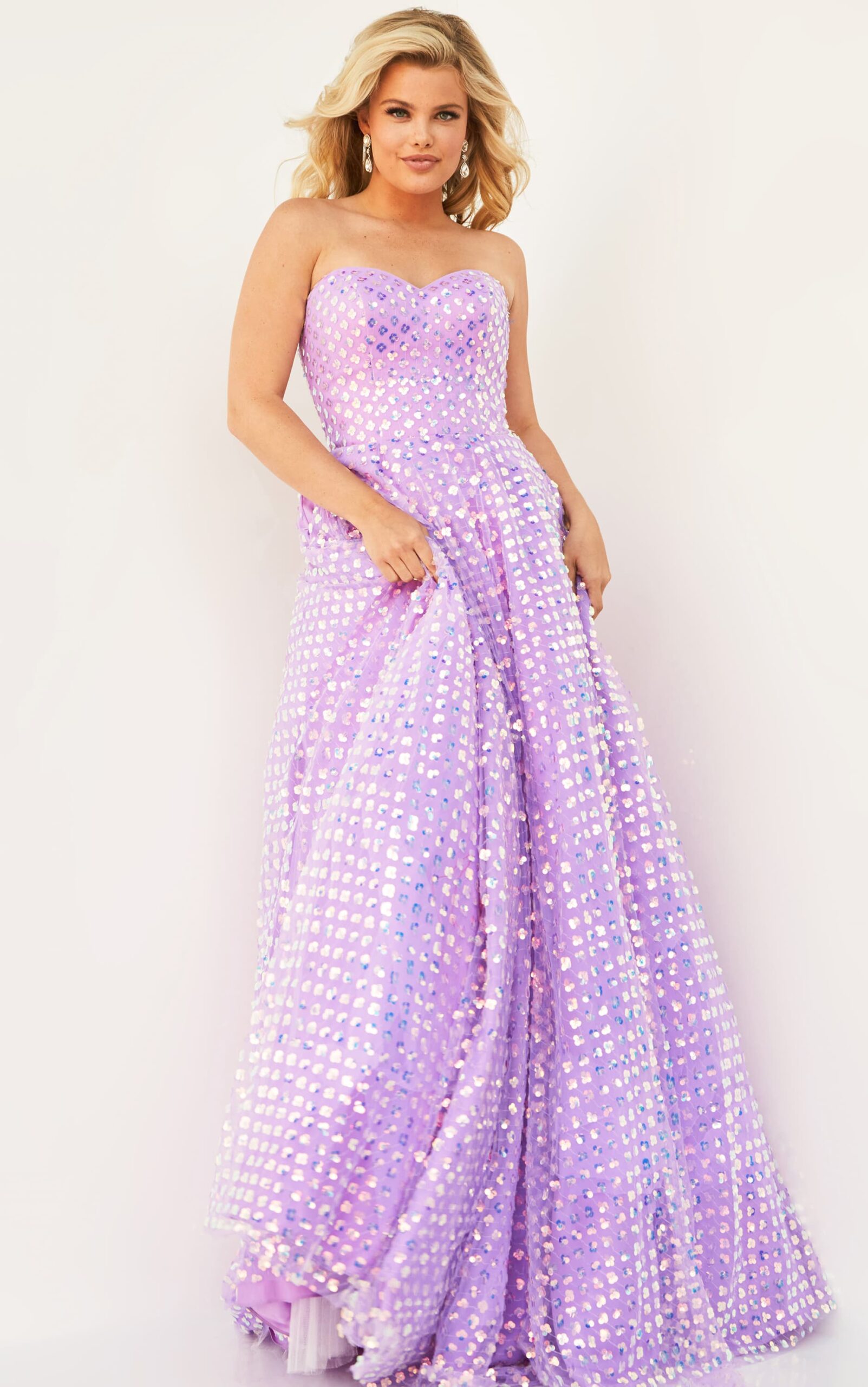 Jovani 08605 Lilac Sequins Embellished Plus Size A Line Gown
