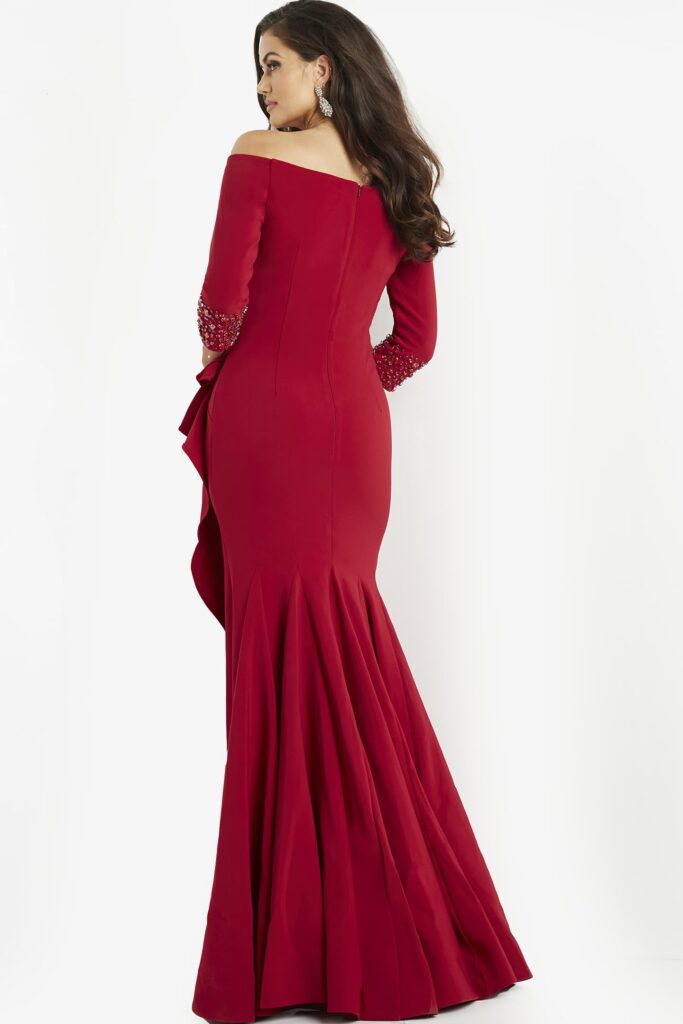 Jovani 08699 Cranberry Off the Shoulder Dress