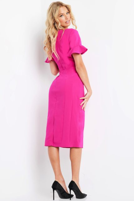 Back view of Jovani 09059 fuchsia dress featuring a sleek fit