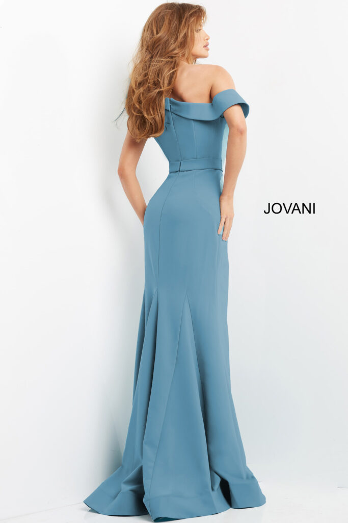 Jovani 09129 Seafoam Asymmetric Neckline Sheath Evening Dress