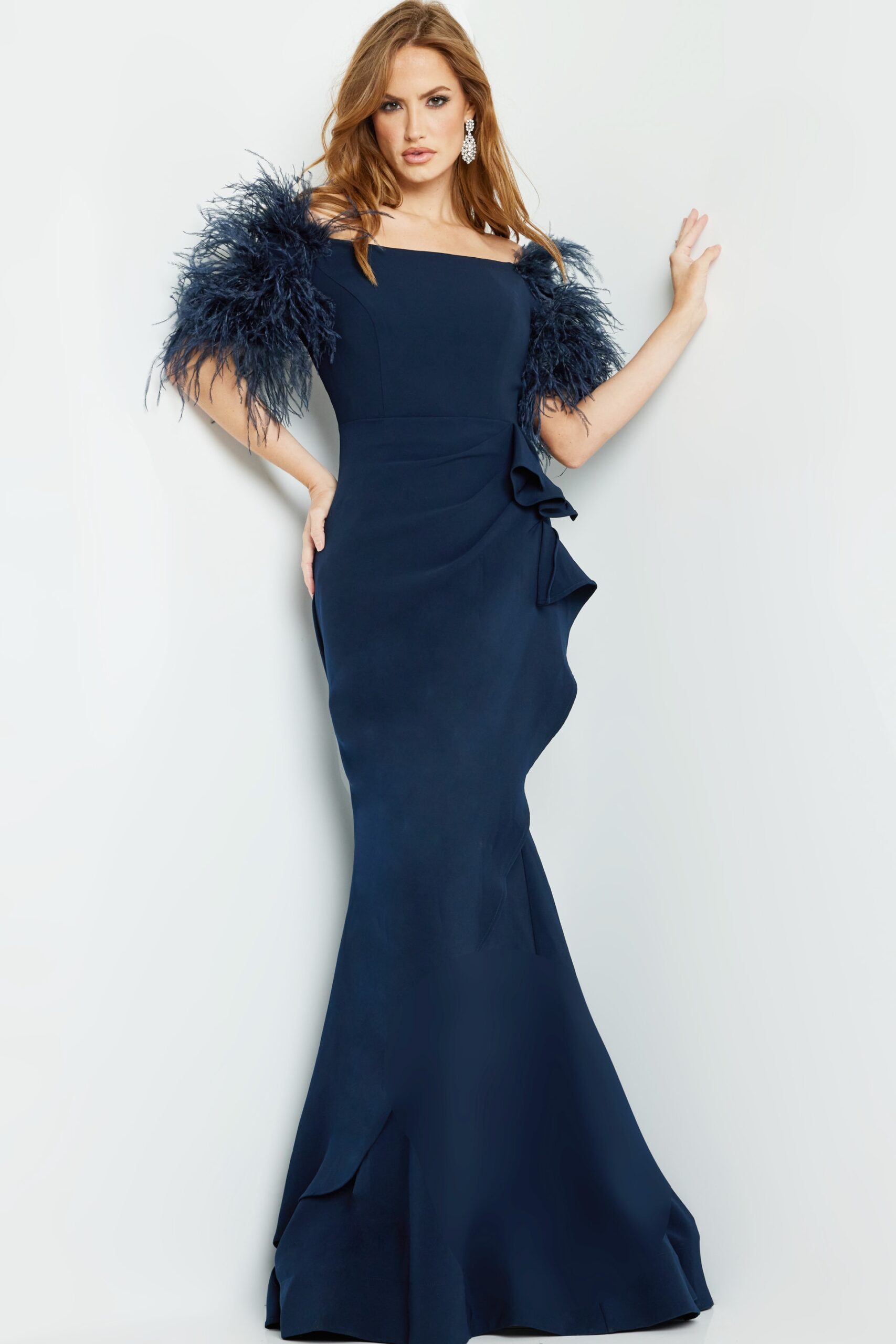Navy Off the Shoulder Long Gown 09154
