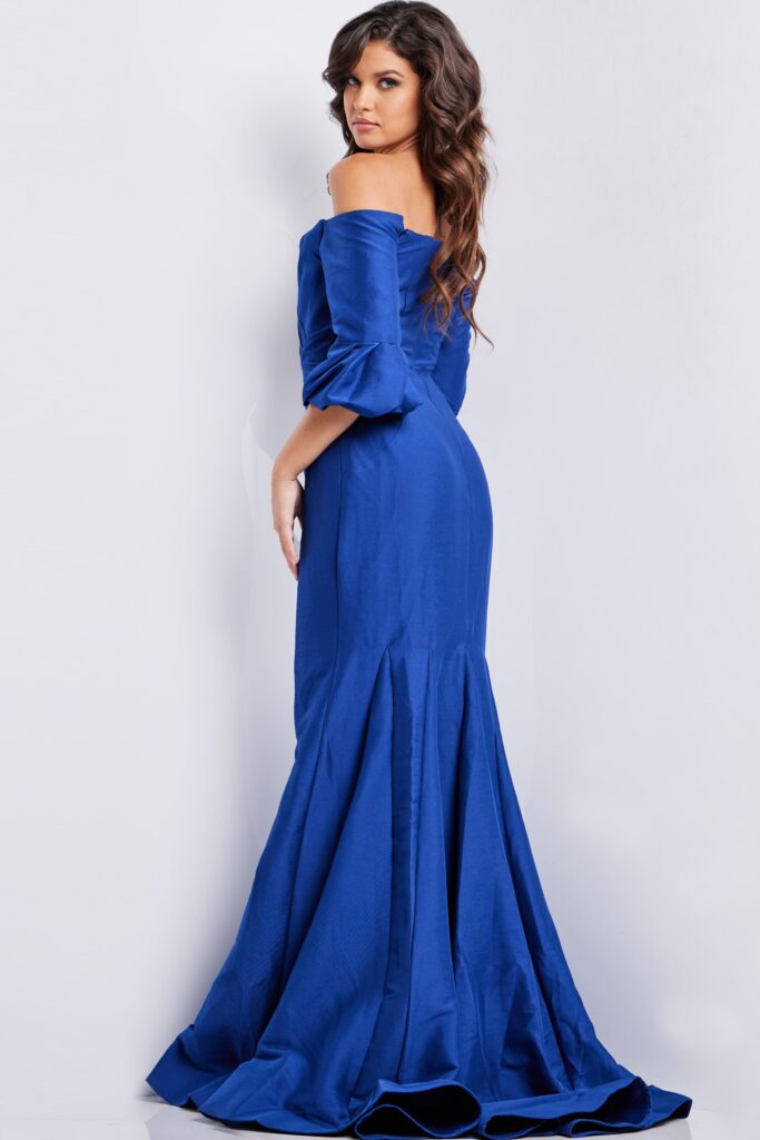 Jovani 09420 Blue Three Quarter Sleeve Mermaid Evening Dress